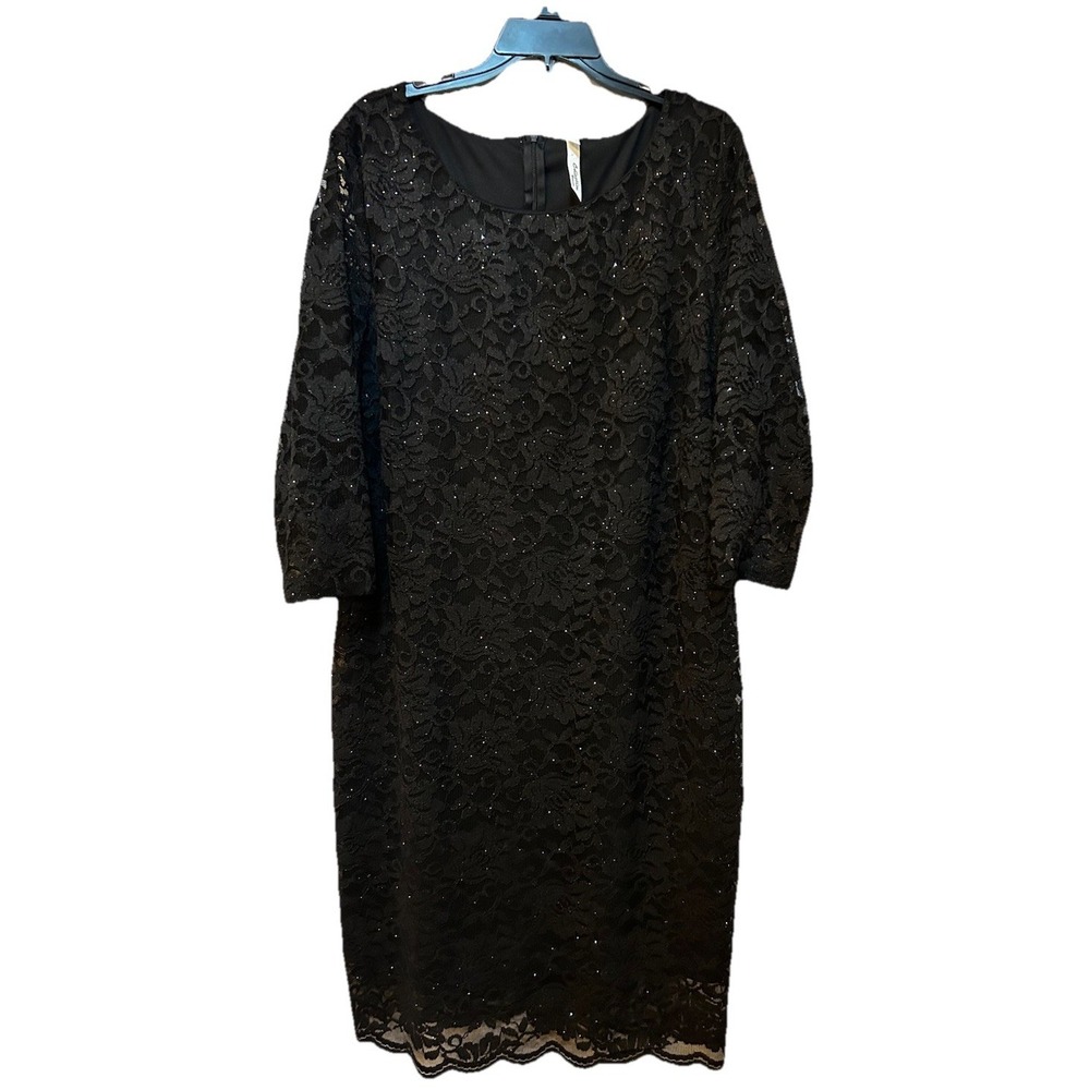 Ny Collection Black Lace 3/4 Sleeve Sheath Dress Women's 2X